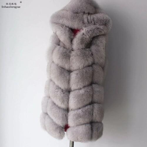 Linhaoshengyue 2017 70cm Real Fox Fur Coat Women Vest Winter Warm Fashion Vest Freeshipping