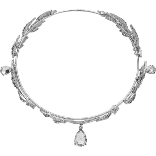 LX9E Wedding Bride Forehead Tiara Headband Faux Crystal Pendant Rhinestone Leaf Hairband Princess Party Crown Fairy Jewelry