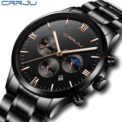 CRRJU Mens Watch Brand luxury Business Waterproof Stainless Steel Luminous Calendar Wrist Watch Dropshipping Relogio Masculino