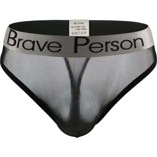 Men See-through Mesh Bulge Pouch Briefs Letter Print Elastic Waistband Panties Underpants Low Rise Sissy Underwear for Nightclub