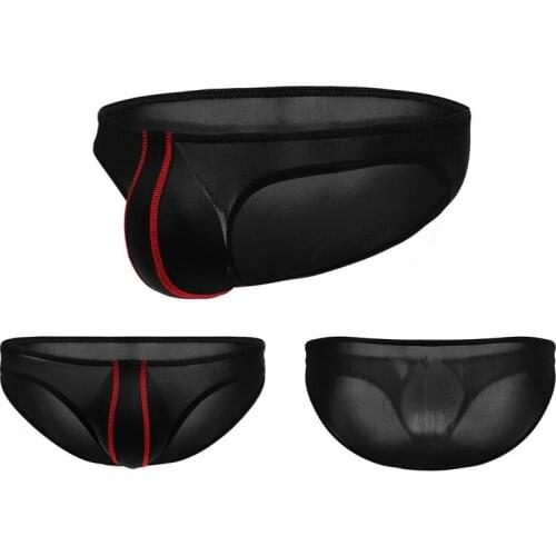 New Summer Sexy Underwear Man Ice Silk Low Waist Panties Men Gay Briefs Shorts Solid Semi-transparent U Convex Pouch Underpants