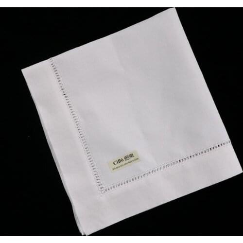 N018: 12 Pieces White Hemstitch Dinner Table Napkins Ramie Cotton Blend 17" x 17" Ladder Hemstitch Cloth Dinner mokador