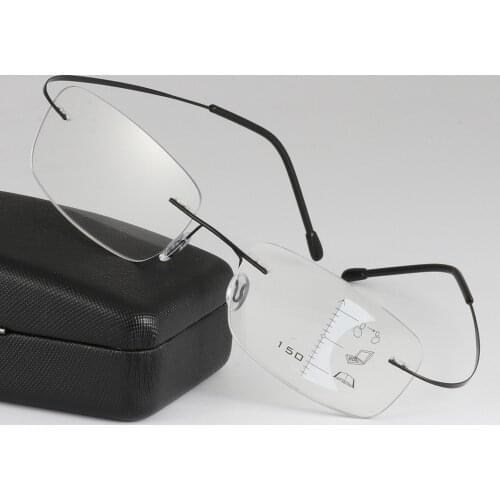 Progressive Multifocus Reading Glasses Women Men See Near and Far Rimless Titanium Alloy Bendable Ultralight Classic 1 2 3 to 4