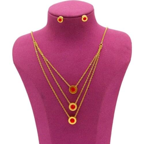 Apingxun Stainless Steel Necklace&Earrings/Ear Stud Jewelry Set Ethiopian French Russia Women/Girls Party Twinkle Ornament