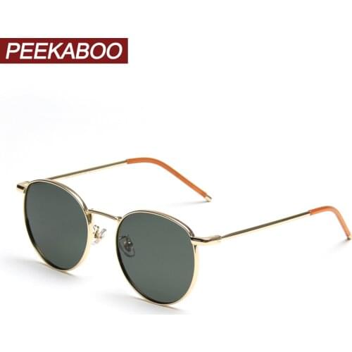 Peekaboo uv400 polarized sunglasses men classic korean style retro round sun glasses for women vintage uv400 metal frame gold