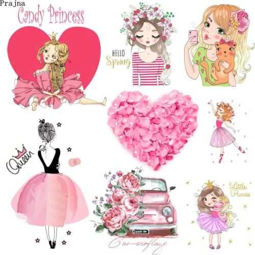 Prajna Fashion Girl Iron On Transfers Vynil Heat Transfer Ballet Girl Heart Car Ironing Sticker Thermal Patches For Clothing DIY