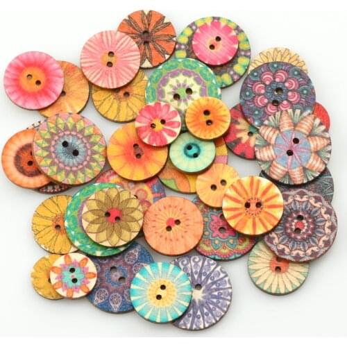 50pcs Vintage Wooden Buttons 2 Holes 15/20/25mm Mixed Buttons for Clothes DIY Sewing Buttons Decorative Clothing Crafts