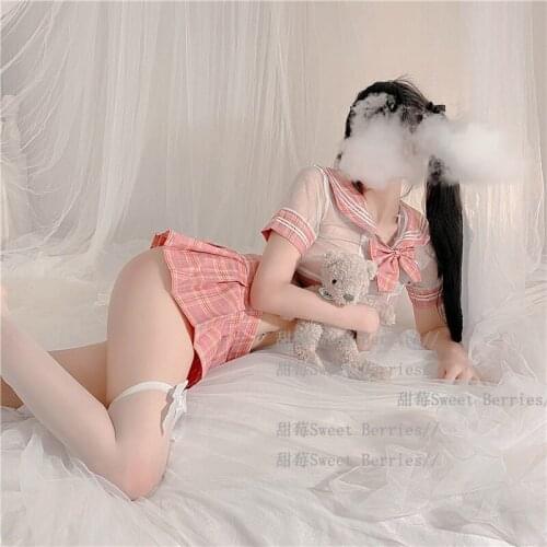 Sexy Sleepwear School Girl Cosplay Lingerie Outfit Miniskirt with Velcro Erotic Student Costume Dress Outfit Short Top for Women