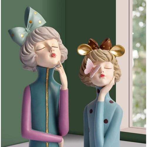 Nordic Home Decor Bow-Knot Girl Exquisite Resin Statues Home Decoration Resin Crafts Wedding Room Desktop Decoration