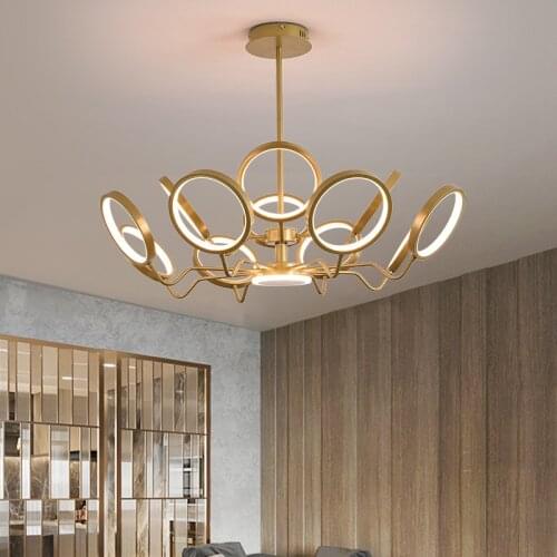 Nordic Post-modern Minimalist Style Chandelier Living Room Dining Room Bedroom Lamp Ring Creative Art Light Luxury LED Dimming