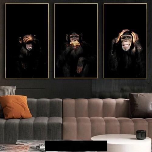 Laughing Monkeys Canvas Paintings on the Wall Art Posters and Prints Black And White Animals Nordic Art Canvas Pictures Cuadros