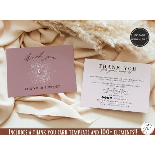 Thank you for your purchase card, blush thank you card, Instant Download, Cute business card