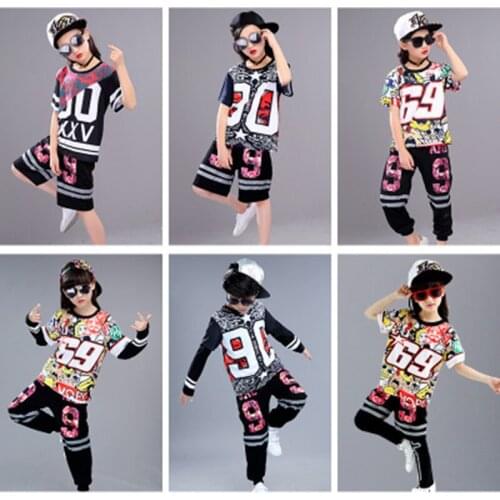 Street dance clothing hip hop dance costumes kids printing dance tops dancewear hip hop