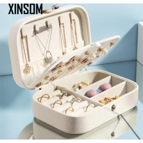 XINSOM New Jewelry Organizer Box For Women Double Layers Necklace Earrings Rings Jewelry Storage Box Portable Travel Casket Case