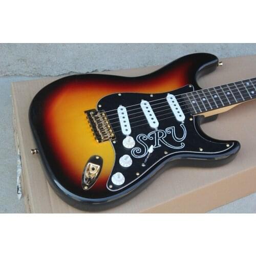 Factory custom cherry sunburst body 22 frets Electric Guitar with SSS pickups,black pickguard,golden hardware,can be customized
