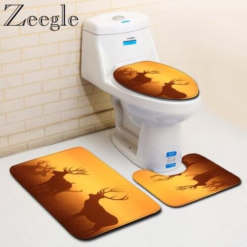Zeegle Europe Style Non-Slip Bath Mat Set Bathroom Carpet Rug Toilet Mat Set Memory Foam Bathroom Mat Set Coral Fleece Floor Mat
