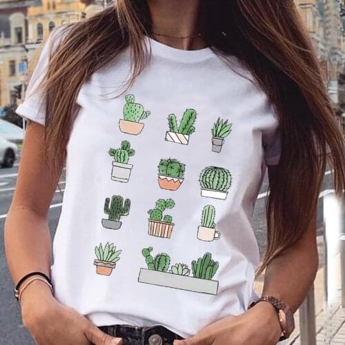 Women Graphic Cactus Plant Printing Clothing Fashion Spring Summer Aesthetic Print Female Clothes Tops Tees Tshirt T-Shirt