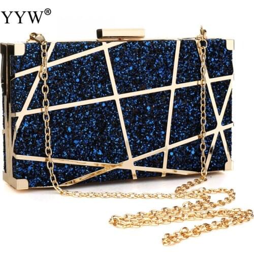 Women Evening Bag 2019 Party Banquet Glitter Bag Women Girls Wedding Clutches Handbag Geometric Metal Shoulder Bag Bolsas Mujer