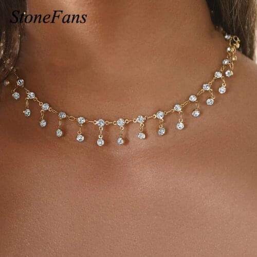 Stonefans Round Pendant Neckalce Charms Chain for Women Rhinestone Cute Jewellery Collar Choker Necklaces Wholesale Accessories