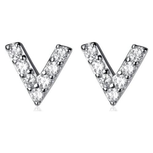 MloveAcc Hot Fashion 100% 925 Sterling Silver Lucky Letter V Stud Earrings for Women Authentic Original Jewelry Gift
