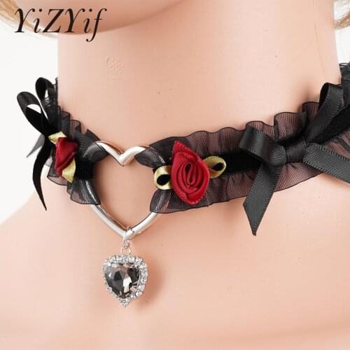Women Handmade Collar Gothic Sexy Lace Lovely Pendant Handmade Bow Rose Bell Choker Necklace Neck Dress Girls Party Jewelry New