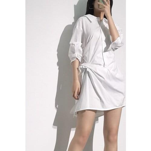 New Half Sleeves Ruffles Women City Dress Casual Streetwear White Color Asymmetrical Lady Dresses Vestidos Clothes Ropa