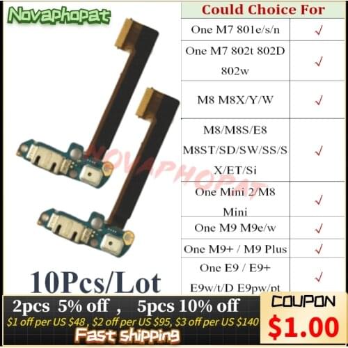 Novaphopat For HTC One M7 801e M8 M8s E8 M9 E9 Plus Mini USB Dock Charger Charging Port Connect Flex Cable 10pcs/lot