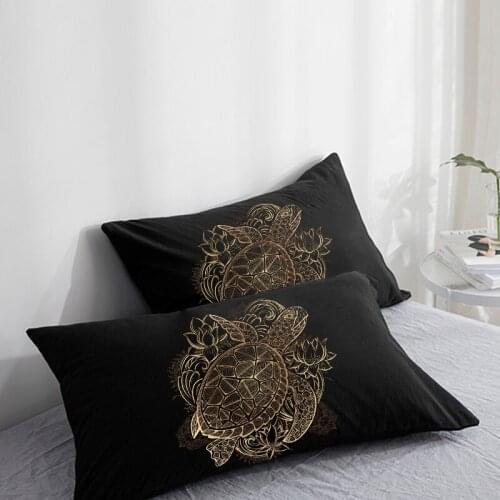 2PCS Pillow Case 50x70 50x75 50x80 70x70 Pillowcase,Bedding Custom Decorative Pillow Cover Turtle on Black,Drop Shipping