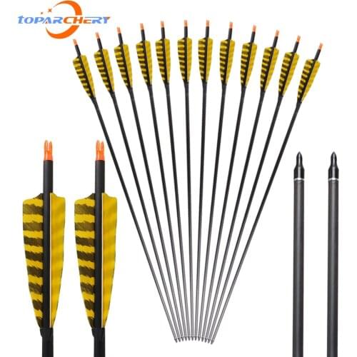 6/12pcs Pure Carbon Arrow with Natural Turkey Feather 32 inch Spine 400 ID 6.2mm Adjustable Nock for Archey Shooting Hunting