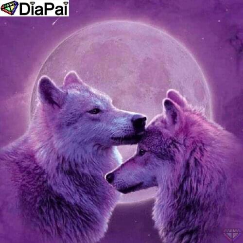 DIAPAI 5D Diamond Embroidery Needlework Kit "Animal wolf moon" Diy Diamond Painting Cross Stitch Home Decoration Gift A25350