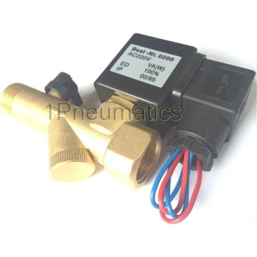 Free Shipping 1/2'' Female Thread Tube Solenoid Valve 1/2'' Male Thread In AC220V Solenoid Valve with Manual Switch