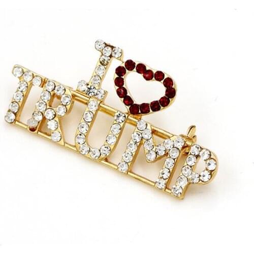 Crystal Rhinestone Glitter Trump Brooch Red Heart Letter "I Love Trump" Pin Jewelry Party Favor LX1280