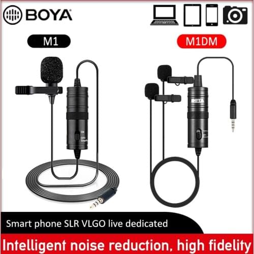 BOYA Mini BY-M1 M1DM Clip-on Lavalier Audio Microphone 3.5mm Collar Condenser Lapel Mic for recording Canon iPhone DSLR Cameras