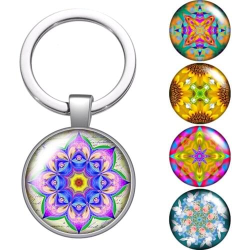 Flower patterns Vintage styles glass cabochon keychain Bag Car key chain Ring Holder silver color keychains for Man Women Gift