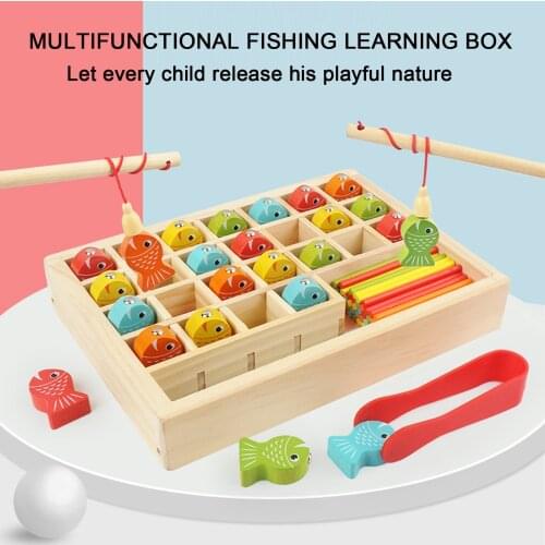 Children Fishing Clip Beads Logarithm Board 3 In 1 Multi-functional Wooden Toy Magnetic puzzle Early Educational Arithmetic Toy