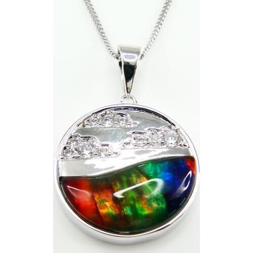 Hot Selling Beautiful 925 Sterling Silver Ammolite Ocean Pendant Necklace Natural Multi Color MOP Pendant Necklace For Women