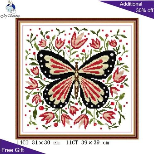 Joy Sunday Butterfly DA501 14CT 11CT Counted and Stamped Colorful Flowers Animal Embroidery DIY Home Decor Cross Stitch kits