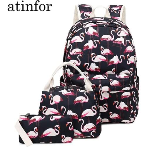Atinfor Bag Set Female Nylon Animal Bird Printing Backpack Women Waterproof Book Bag Schoolbag Laptop Bagpack for Teenage