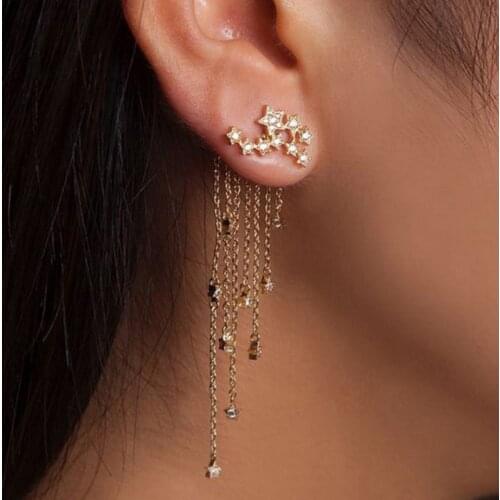 Korean fashion Long Tassel Drop dangle Earrings for women Shiny Stars Hanging Earrings bohemian boho Gold Silver Color Jewelry