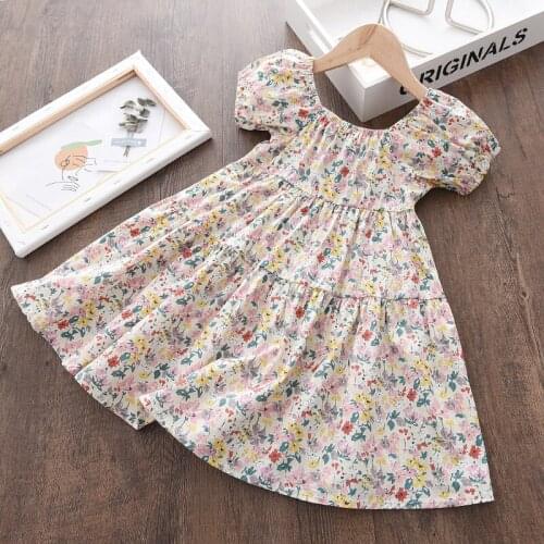Menoea Baby Girls Dresses Flower Print Summer Skirts Short Sleeve Costume Floral Kids Clothes Children Outfits Casual Wear 3-7Y