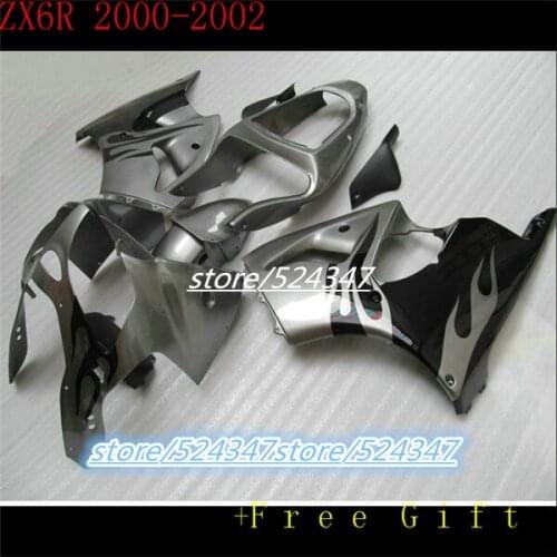 Custom motorcycle three free package For NINJA ZX6R 01 00 02 kawasaki NINJA ZX6R jet silver bacardi fairing sections