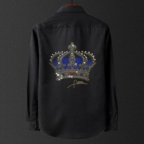 Mens Long Sleeve T-Shirt Business Party Workwear Casual Suit Male Blouse Hot Diamond Style White Lapel Slim Homme Dress Tops