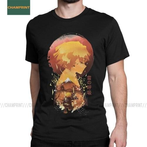 Ukiyo E Breath Of Thunder Demon Slayer T Shirts Men Cotton T-Shirt Kimetsu No Yaiba Kamado Nezuko Zenitsu Tee Short Sleeve