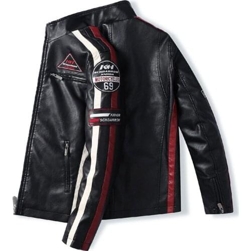 New Motorcycle Jacket For Men Autumn/Winter 2021 Fashion Casual Leather Embroidered Aviator Velvet Pu Jackets