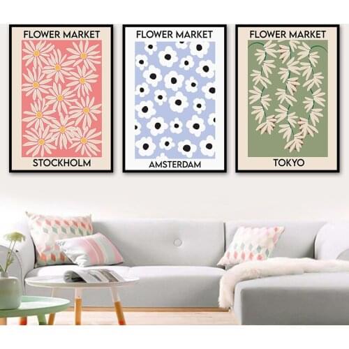 Retro Fresh Floral Abstract Flower Market Wall Art Canvas Painting Nordic Posters And Prints Wall Pictures For Living Room Decor