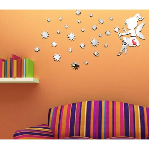 Butterfly Little Fairy Blowing Stars Effect Wall Mirror Sticker Suitable for Baby Room Living Room Bedroom Bath Waterproof Mosai