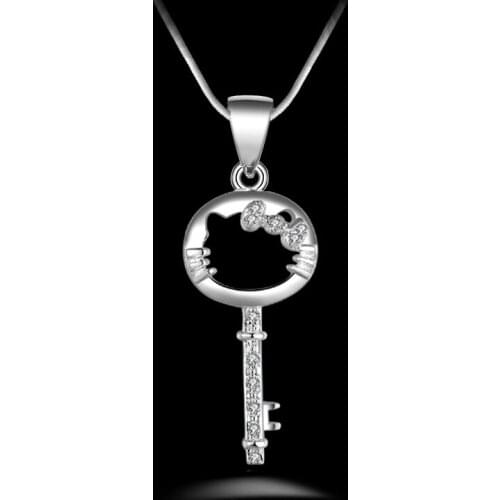 2021 new small fragrant style lace double-layer bow oversized key cute KT cat pendant necklace