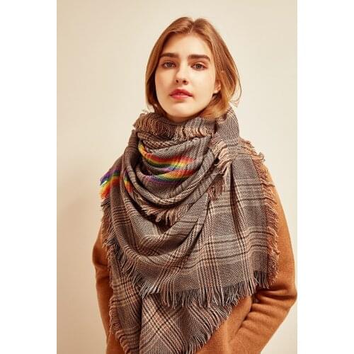 KOI LEAPING New womens Fashion Houndstooth shawl comfortable soft rainbow scarfCasual style wild warm scarf gift