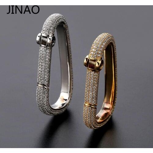 JINAO New Hip Hop Iced Out Carabiner Keychain Gold Color Charm Jewelry Solid Copper With AAACZ Keychain Mens Gifts