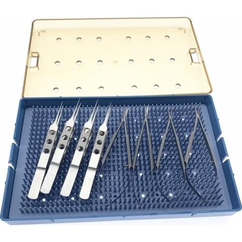 Ophthalmic micro Scissors, Needle Holder, tweezers stainless steel Double eyelid tools 8pcs/set